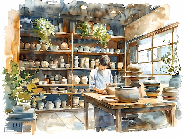 Free photo watercolor pottery illustration