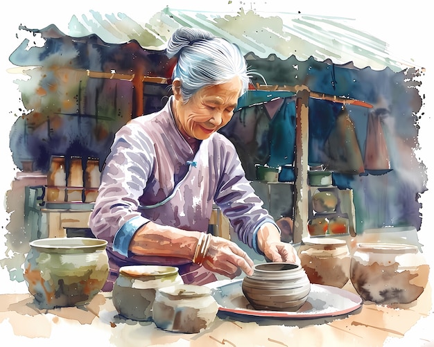 Watercolor pottery illustration