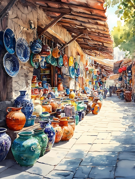 Watercolor pottery illustration