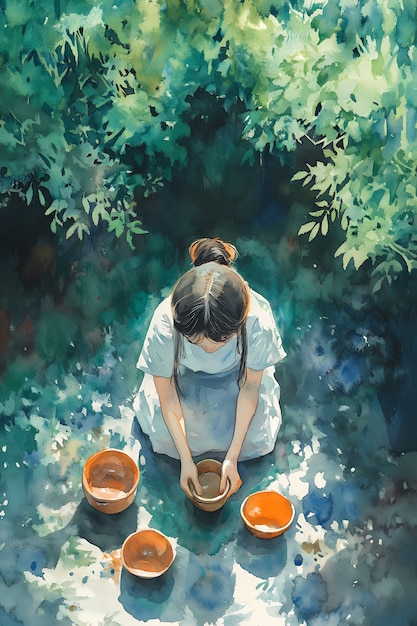 Watercolor pottery illustration