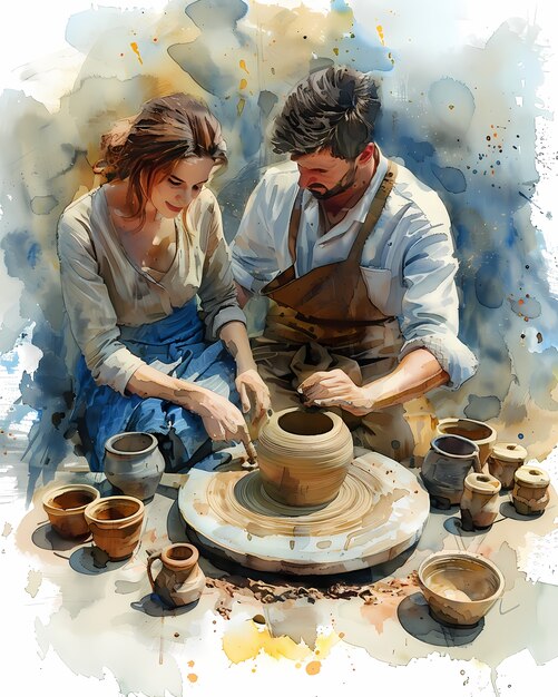 Watercolor pottery illustration