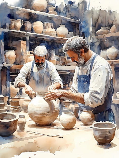 Watercolor pottery illustration