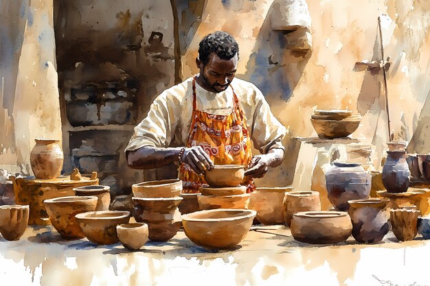 Watercolor pottery illustration