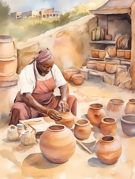 Free Photo watercolor pottery illustration