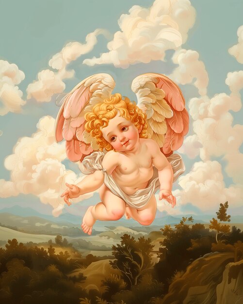 Watercolor rococo cupid angel illustration