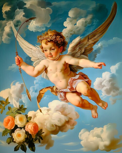 Watercolor rococo cupid angel illustration