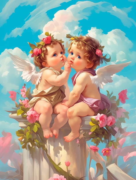 Free photo watercolor rococo cupid angel illustration