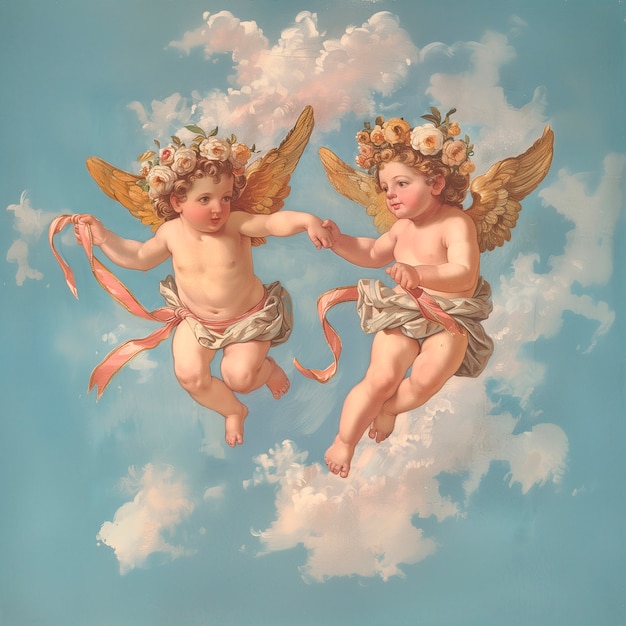 Free photo watercolor rococo cupid angel illustration