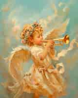 Free photo watercolor rococo cupid angel illustration