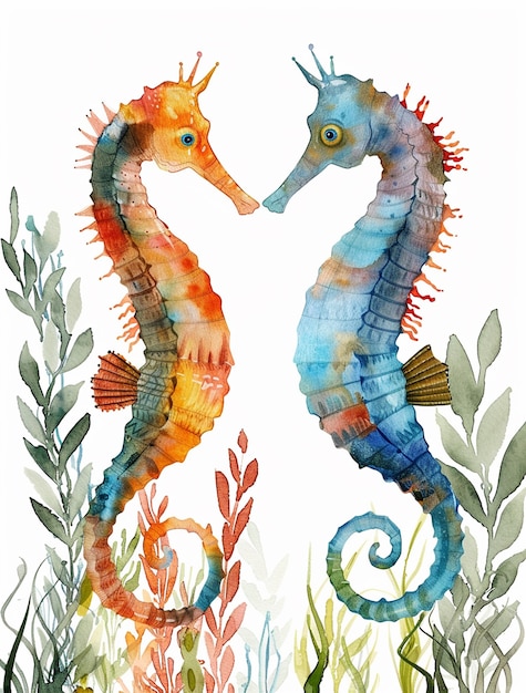 Free photo watercolor seahorse animal