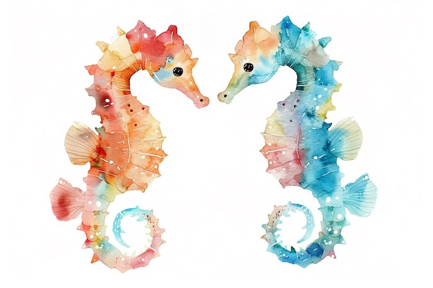 Free Photo watercolor seahorse animal