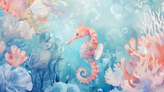 Free photo watercolor seahorse animal