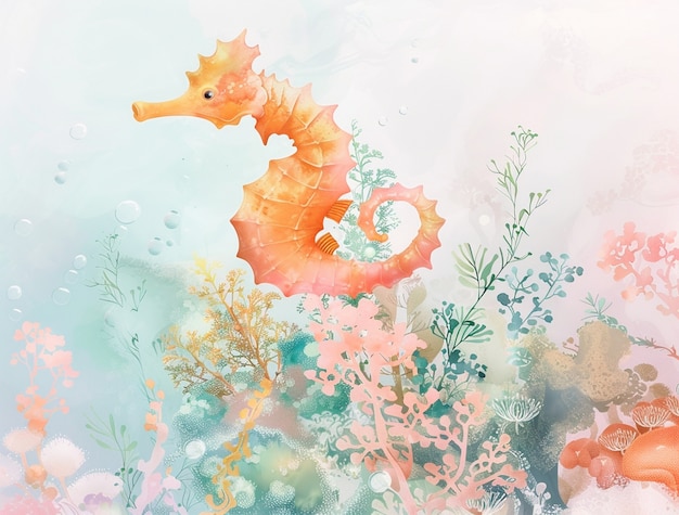 Watercolor seahorse animal