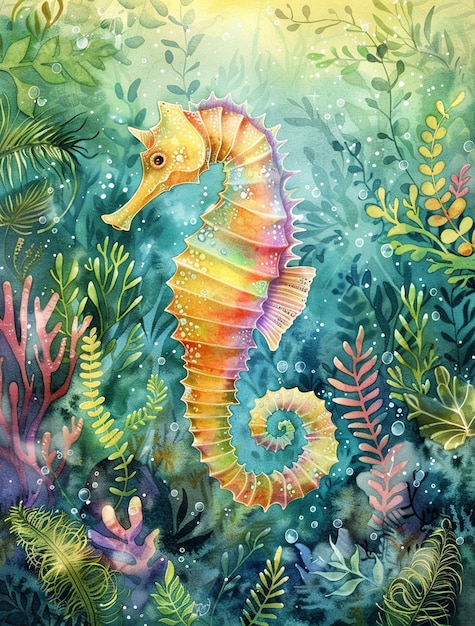 Watercolor seahorse animal