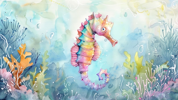 Free Photo watercolor seahorse animal