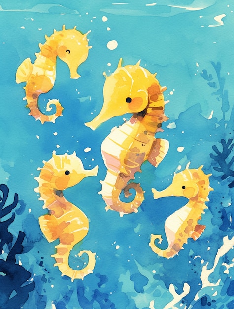 Watercolor seahorse animal