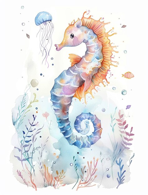 Watercolor seahorse animal