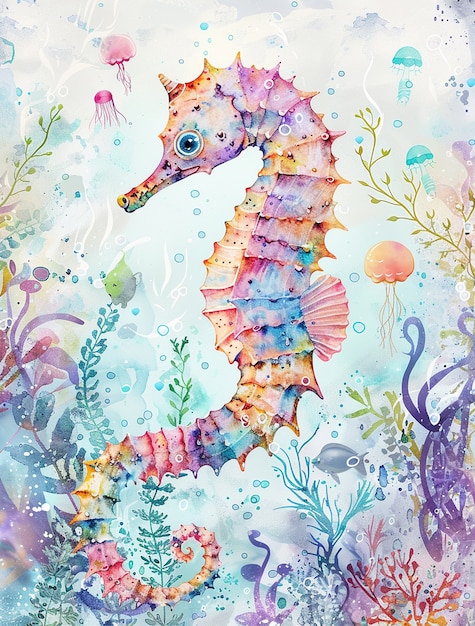 Free Photo watercolor seahorse animal