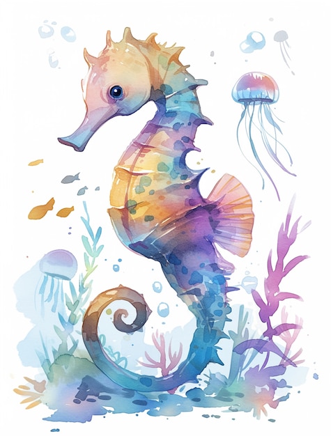 Free Photo watercolor seahorse animal