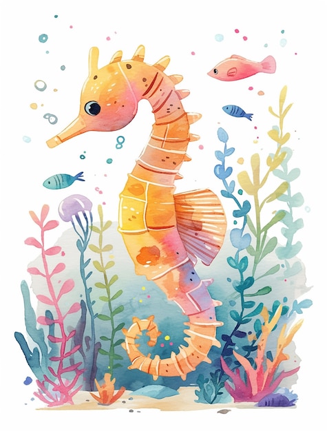 Free Photo watercolor seahorse animal