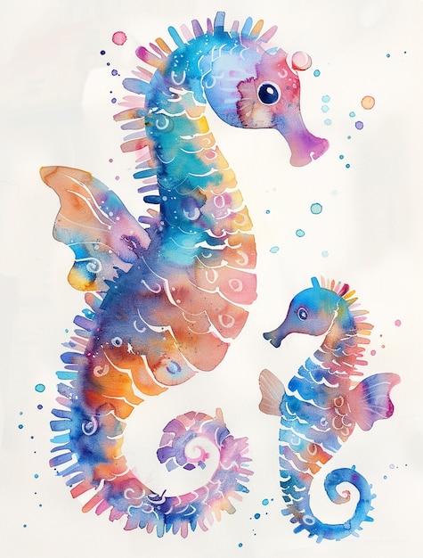 Free Photo watercolor seahorse animal