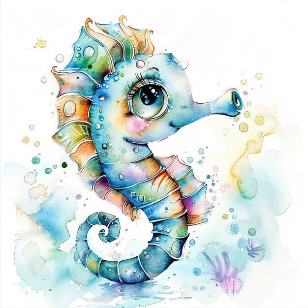 Watercolor seahorse animal