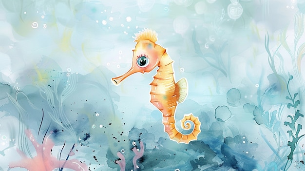 Free Photo watercolor seahorse animal