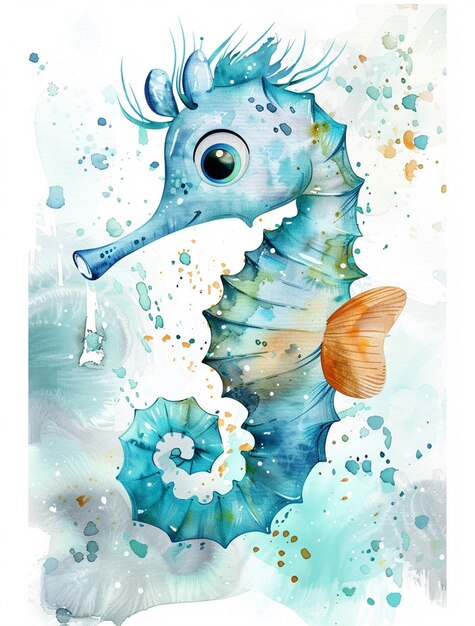 Watercolor seahorse animal