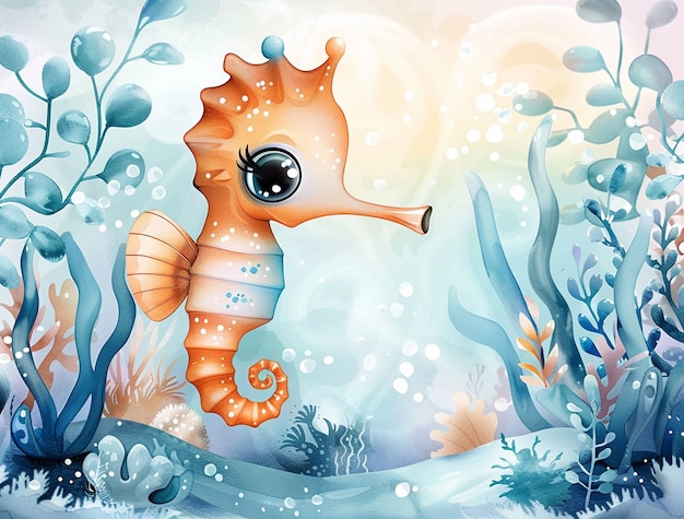 Free Photo watercolor seahorse animal