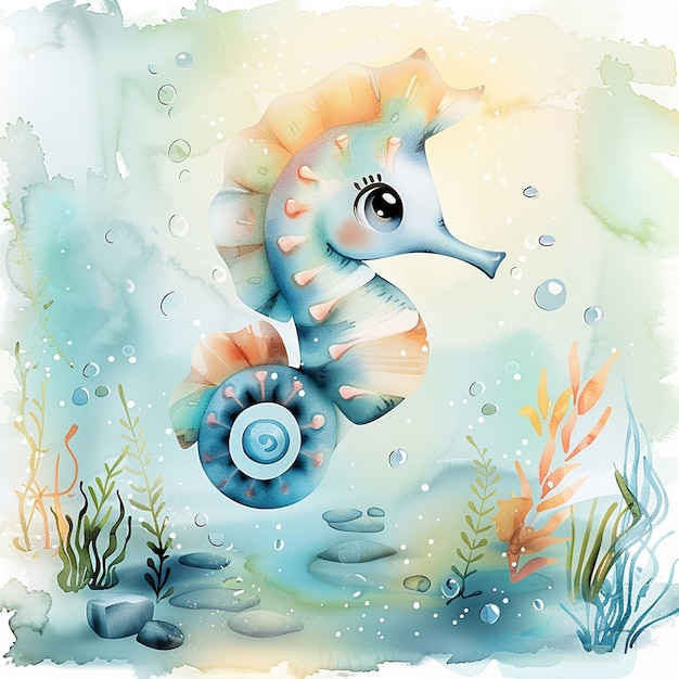 Free Photo watercolor seahorse animal