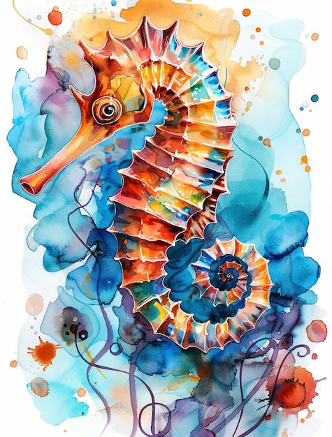 Free photo watercolor seahorse animal