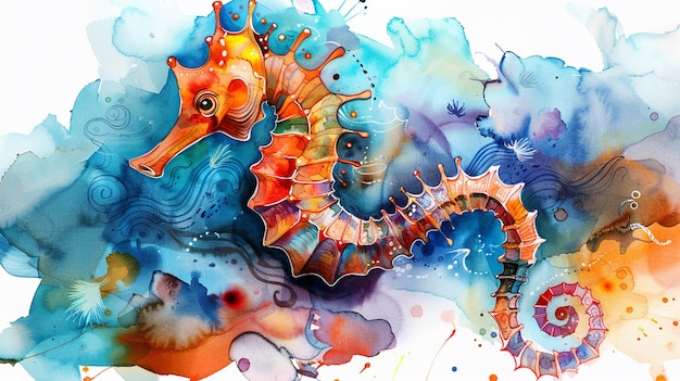 Free photo watercolor seahorse animal