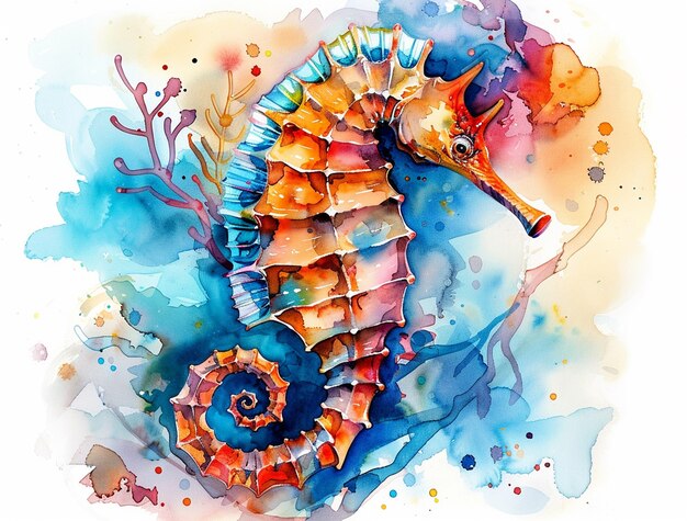 Watercolor seahorse animal