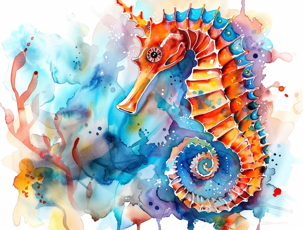 Watercolor seahorse animal