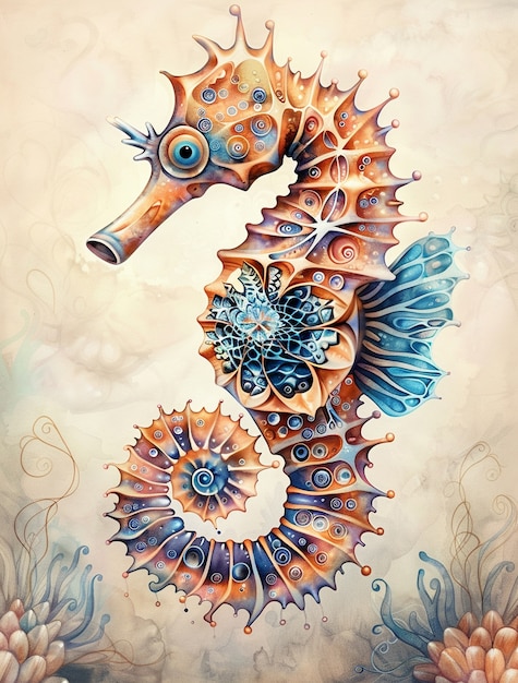 Watercolor seahorse animal