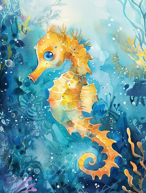 Watercolor seahorse animal