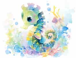 Free photo watercolor seahorse animal