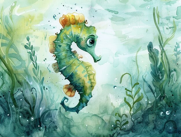 Watercolor seahorse animal