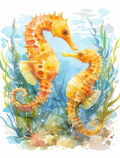 Watercolor seahorse animal