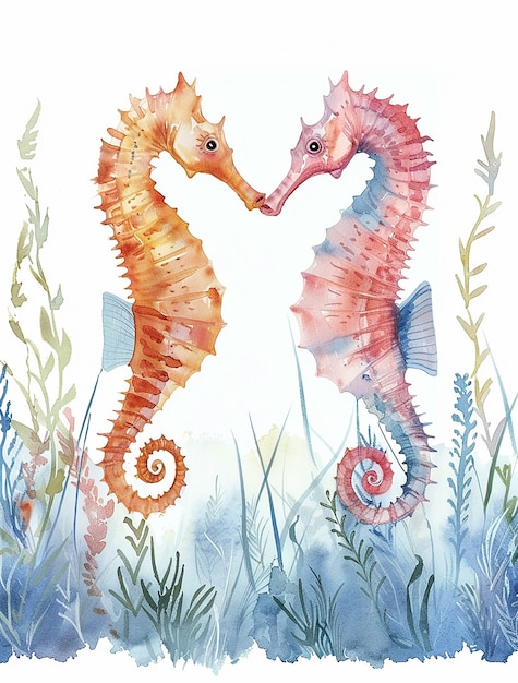 Free Photo watercolor seahorse animal