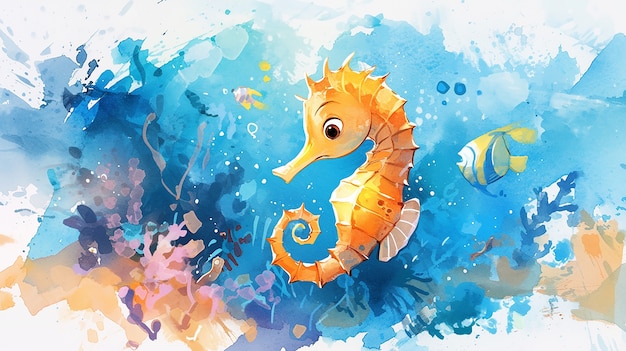 Watercolor seahorse animal