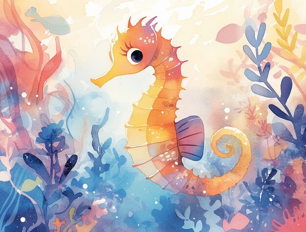 Watercolor seahorse animal