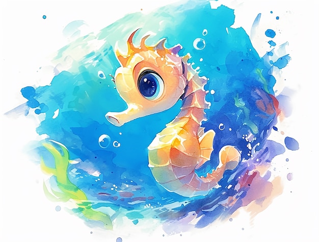 Watercolor seahorse animal