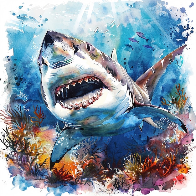 Free Photo watercolor shark illustration