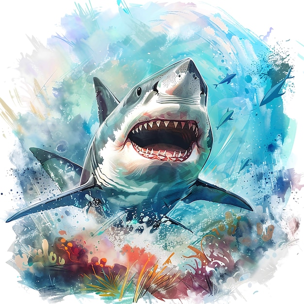 Watercolor shark illustration