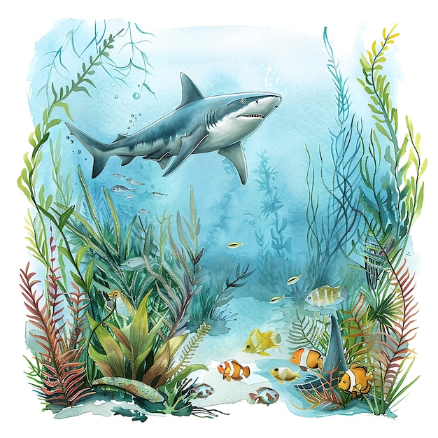 Free photo watercolor shark illustration