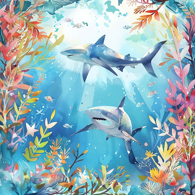 Free photo watercolor shark illustration