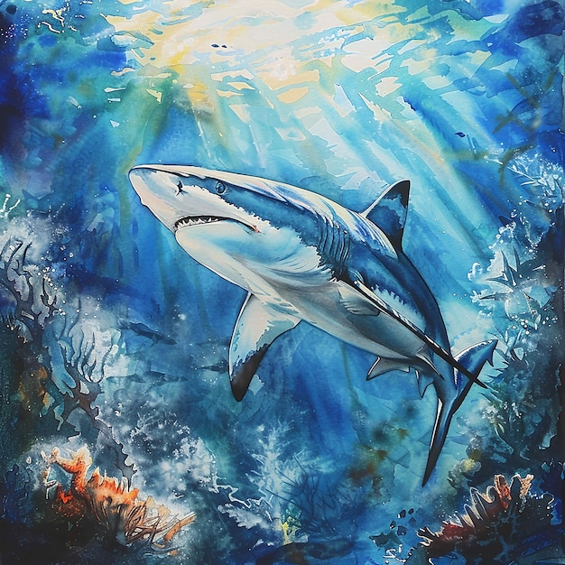 Watercolor shark illustration