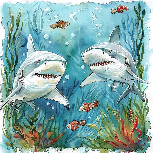 Watercolor shark illustration