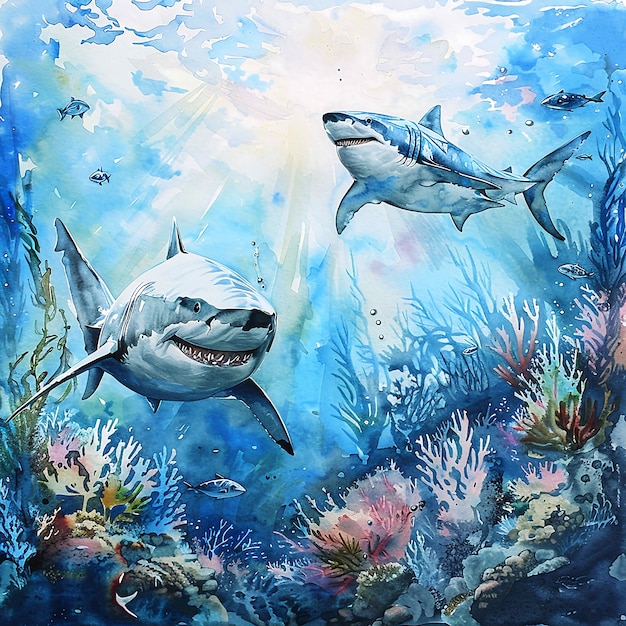 Free Photo watercolor shark illustration